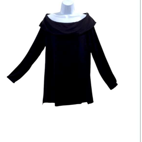 Chico's Elegant Black Off-Shoulder Top Cowl Neck Long Sleeve Chico's Size 1 - Picture 1 of 11
